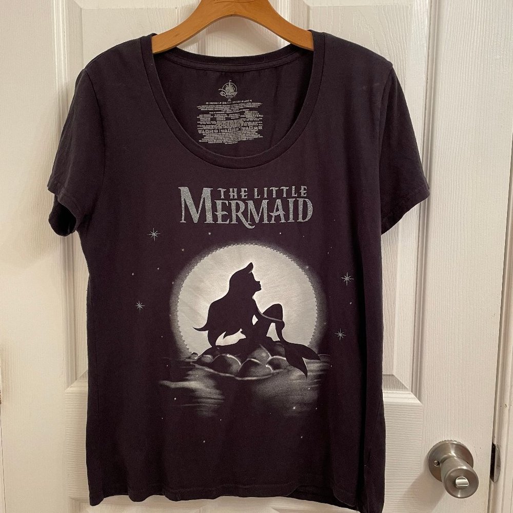Disney Store The Little Mermaid Black Silver Glitter Tee size XL Ariel